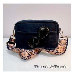 Navy Faux Suede Camera Bag Purse